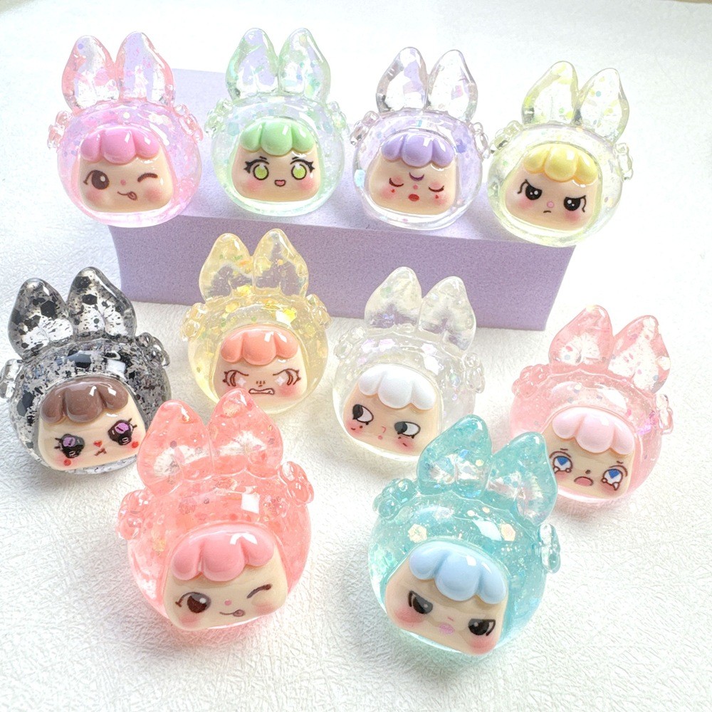 10 ชิ้น shinny โปร่งใส 3D กระต่ายน่ารักสาวเรซิ่น charms สําหรับ DIY 3.6*3.0*2.7 ซม. (4-341)