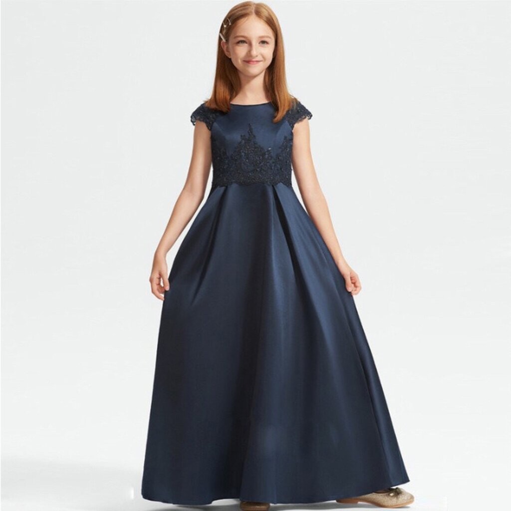 Dress Girls เซท 2 ชิ้น เดรสสีกรมท่า ชุดกระโปรงยาว+ที่คาดผมคละแบบ สวมใสง่าย เรียบหรู ชุดเดรสดำ และชุดสีกรม ชุดกระโปรงแ...