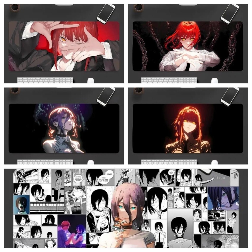 แผ่นรองเมาส์ Chainsaw Man Makima แอนิเมชั่นญี่ปุ่นศึกษาโต๊ะทํางานพร้อมฐานยางกันลื่นขอบเย็บแผ่นรองเม้าส์ขนาดใหญ่สําหรับแล็ปท็อปคอมพิวเตอร์
