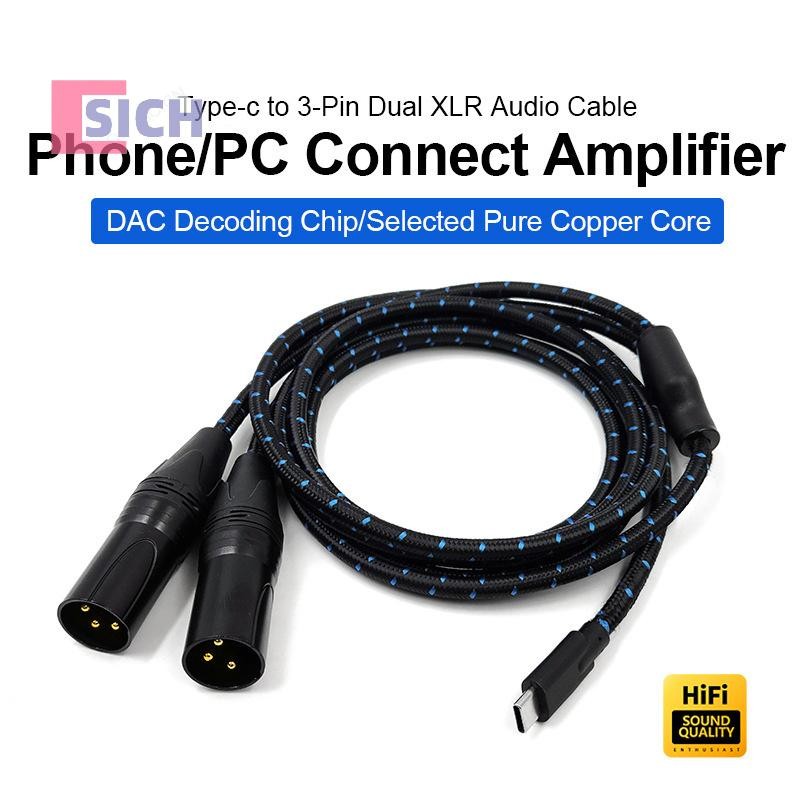[Sich] 5m TYPE-C To Dual XLR 3-Pin USB-Cสายลําโพงเสียงเครื่องขยายเสียงมือถือคอนโซลผสมอุปกรณ์เสริมสําหรับHIFIสําหรับโทรศัพท์Iphoneใหม่