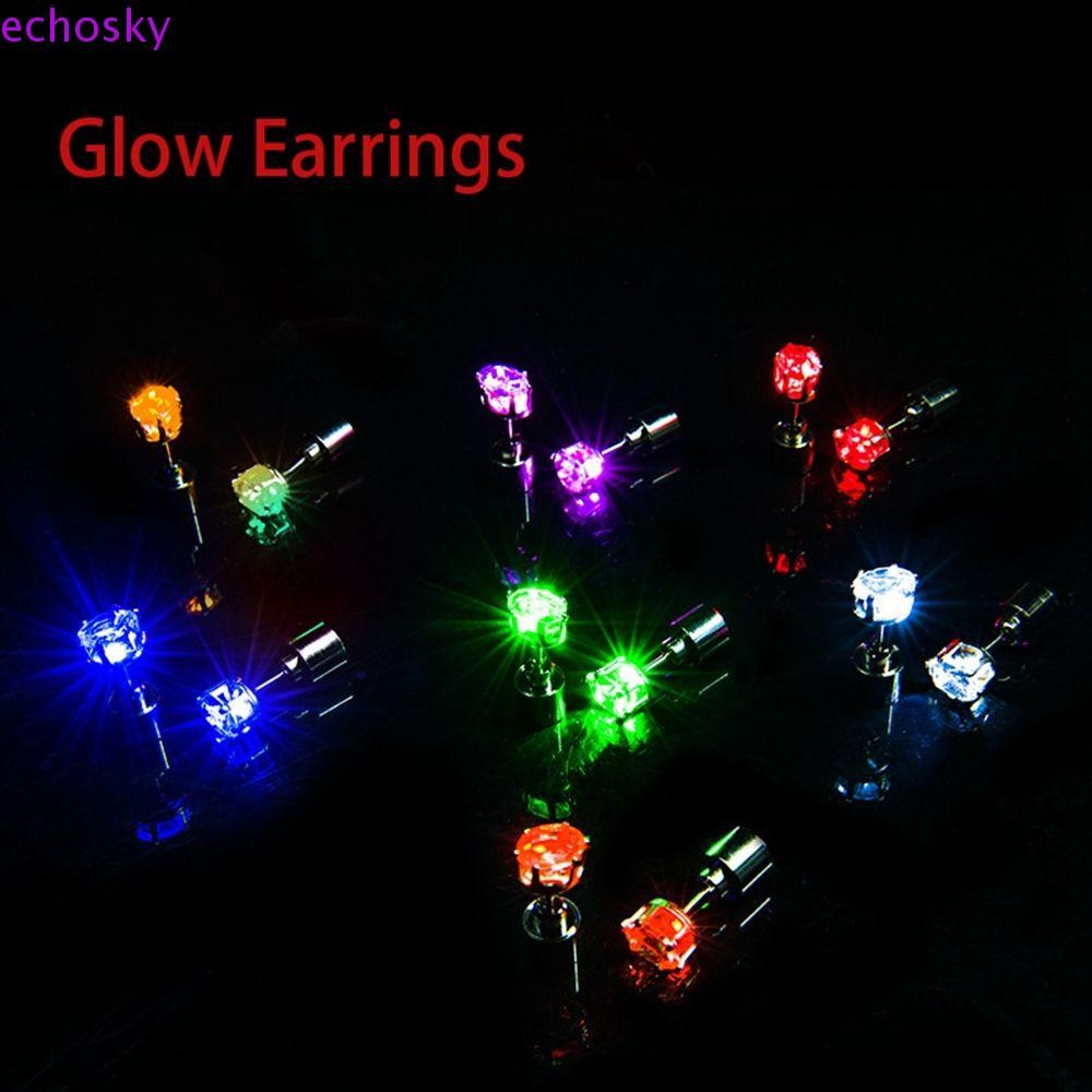Echosky ต่างหูเรืองแสง Punk Cool Rhinestones บาร์ Trinket DJ Dance Party กระพริบต่างหูหญิงหู Studs