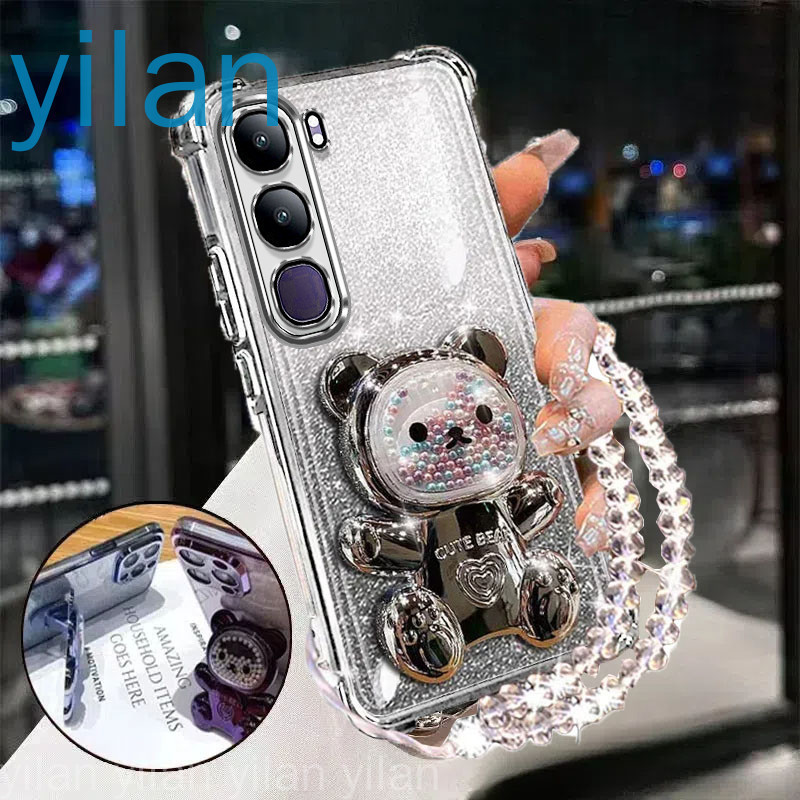 เคสโทรศัพท์กันกระแทกสําหรับ Vivo Y19s 2024 สี่มุม anti drop น่ารัก 3D สีสันผู้ถือหมีวงเล็บฝาครอบคริสตัล braceletsoftcase - รูปที่ 3