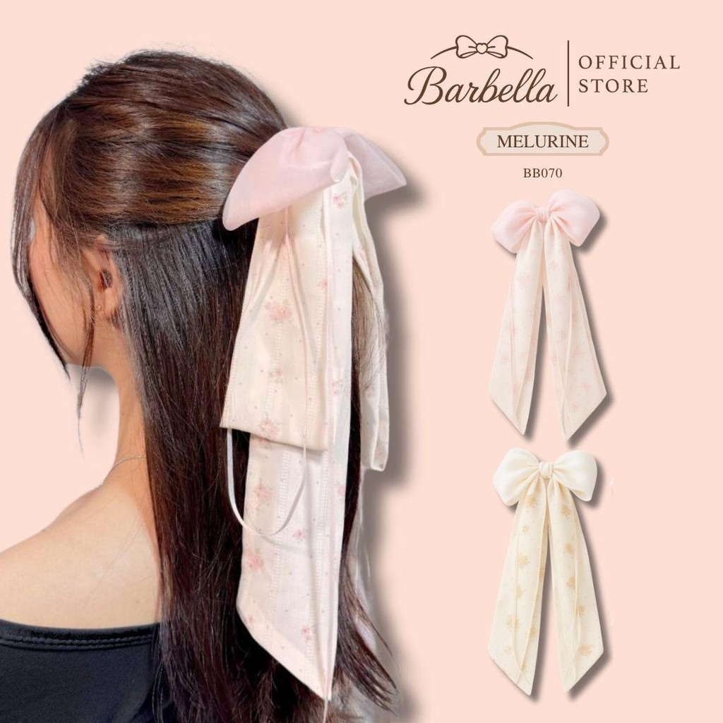 Barbella กิ๊บโบว์ริบบิ้นลายดอกสุดหวาน สไตล์วินเทจ รุ่น Melurine (BB070)