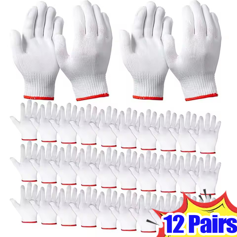 ถุงมือป้องกันแรงงานสีขาว - โป๊ะถุงมือทํางานสถานที่ก่อสร้างผ้าฝ้าย - กันลื่นทนต่อการสึกหรอเข้ารหัส