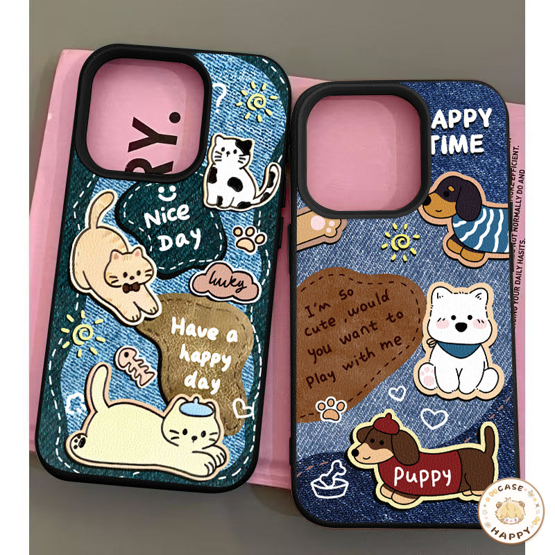 เคสไอโฟน 17 15 สำหรับ iPhone 7 16 15 Plus X XR XS Max 16 12 13 11 Pro Max ลูกสุนัขออกแบบลูกแมวปกฉลากภาษาอังกฤษดวงอาทิตย์