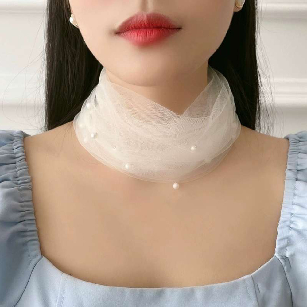 ผ้าพันคอ organza ยืดหยุ่น ลายตาข่ายและริบบิ้น ขนาดเล็ก สไตล์เรียบร้อยและสง่า ราคา ถูกที่สุด ดีลบีเคเค แกลเลอรีภาพที่ 2