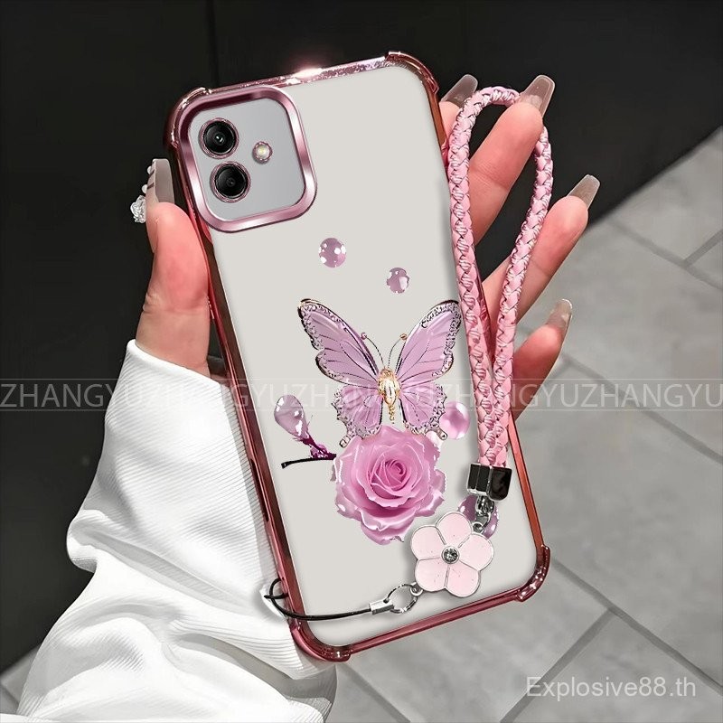 แถมเชือกเส้นเล็กเคส Samsung A07 A06 A05 A04 A04E F04 M04 เคสโทรศัพท์สําหรับใหม่ซิลิโคนสี่มุมป้องกันก