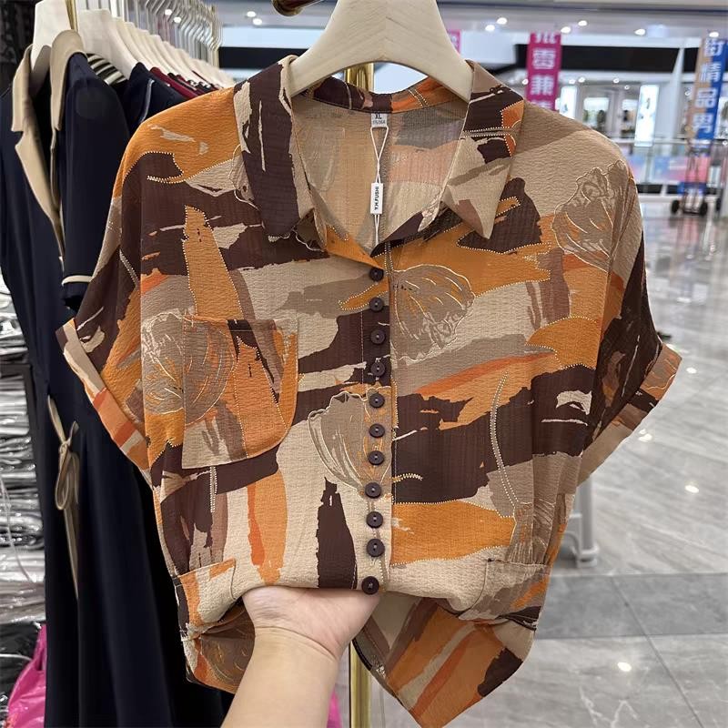 กลางอายุแม่สวมปกเสื้อพิมพ์ผู้หญิงหลวมแฟชั่นเสื้อขนาดเล็กเก๋แฟชั่นด้านบนรายการร้อน150710