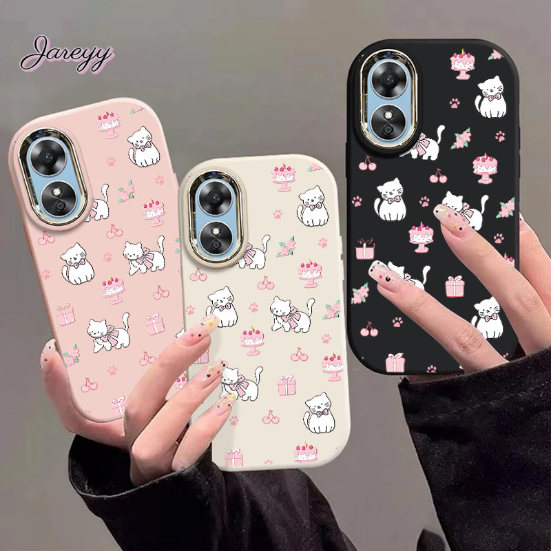 OPPO Case โบราณแมวขนมสีขาวเหมาะสําหรับ OPPO A18 A38 A78 A58 A17 A17k A16 A5s A12 A3S A54 A77s A57 A5