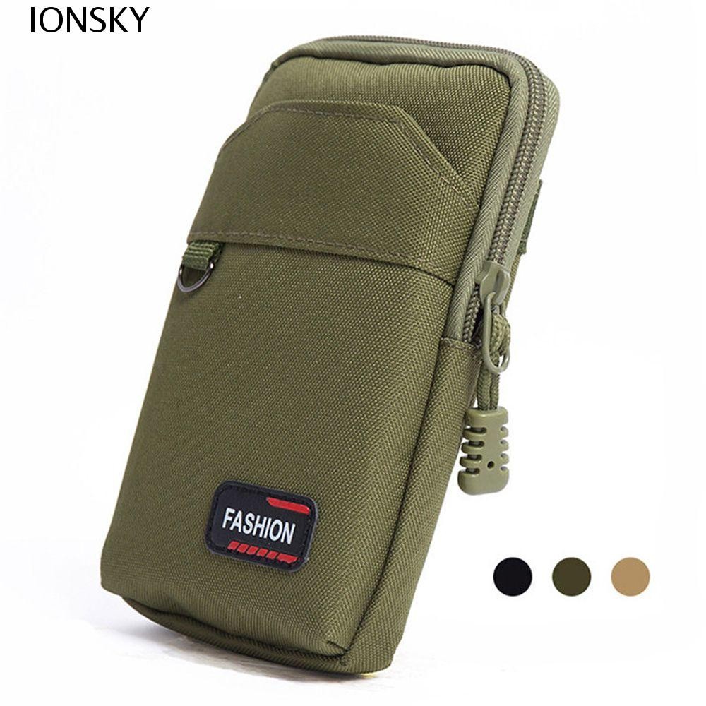 Ionsky กระเป๋าโทรศัพท์มือถือ Camping Outdoor Men Phone Pouch Single/Double Layer Khaki Green EDC Molle Purse