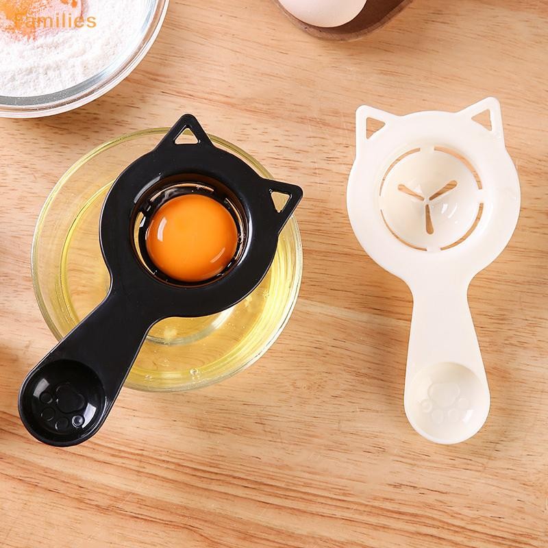 Families> เครื่องแยกไข่แมวการ์ตูนน่ารัก 2-in-1 & ถ้วยตวง Easy Yolk & White Filter สําหรับการอบและทําอาหาร, อุปกรณ์ครัวที่สมบูรณ์แบบได้ดี