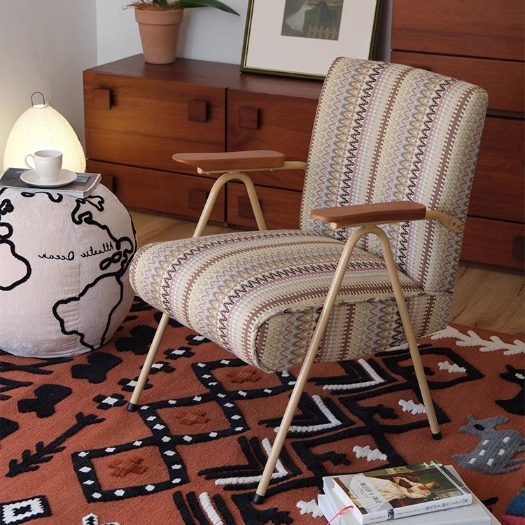 เก้าอี้โซฟาย้อนยุคโซฟาย้อนยุคผ้านอร์ดิกเก้าอี้พักผ่อนห้องนั่งเล่นเฟอร์นิเจอร์เหล็กระเบียงเดี่ยวสบายย