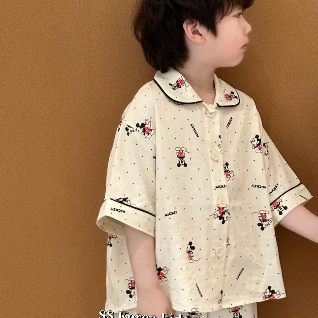 สาวชุดแขนสั้นฤดูร้อนสไตล์ใหม่แฟชั่นเกาหลีรุ่นปกการ์ตูนมิกกี้พิมพ์เสื้อโปโลด้านบนกางเกงสบายๆสบาย ชุดบ้าน ชุดสองชิ้น - รูปที่ 5