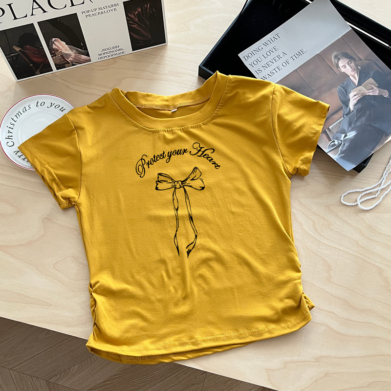 G03-09 เสื้อยืดแขนสั้นพิมพ์ลายโบว์ยาว สุดน่ารัก แนวเกาหลี หลายไซส์ ผ้านิ่มสวมใส่สบาย ใส่ได้ทุกโอกาส ราคาถูก - รูปที่ 3