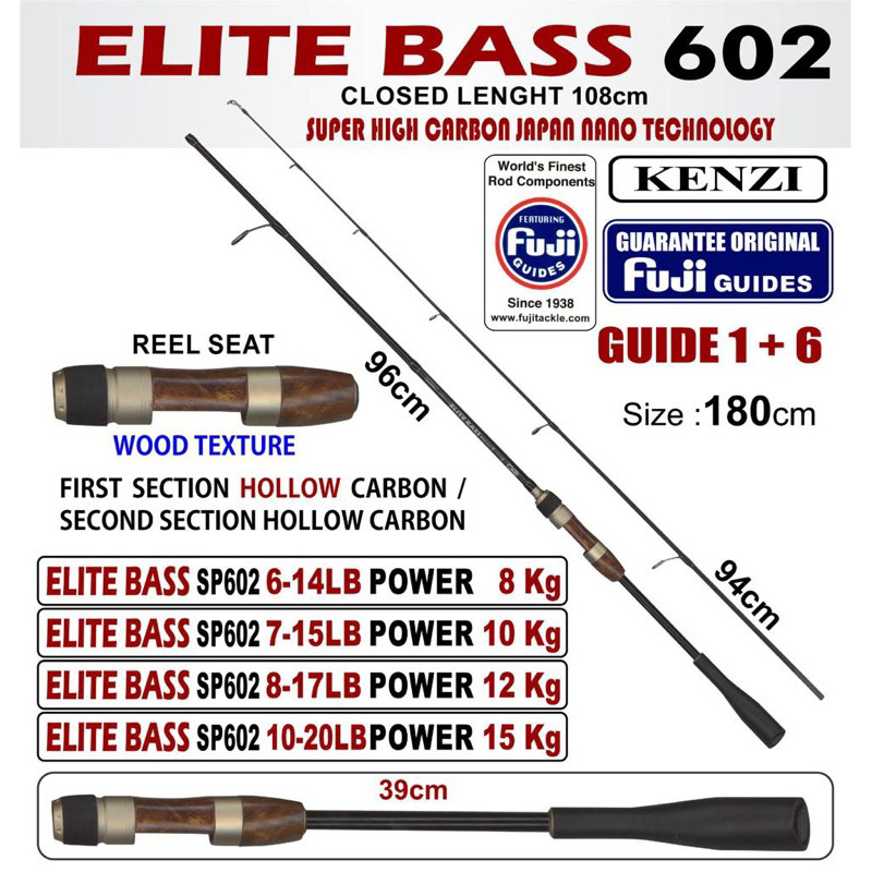 KENZI ELITE BASS 602 High Hollow Carbon Fuji Guides 6-14lbs 7-15lbs 8-17lbs 10-20lbs Spinning HX