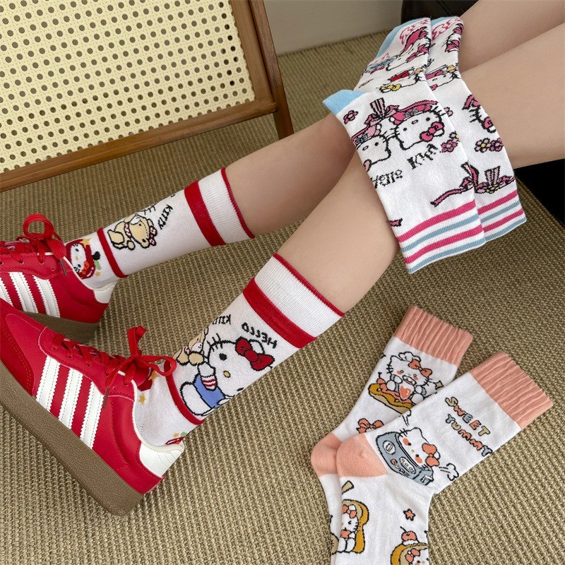 Hello Kitty Y2K Kawaii ถุงเท้าการ์ตูนสำหรับสาว สไตล์lolita โทนสีขาว ราคา ถูกที่สุด ดีลบีเคเค แกลเลอรีภาพที่ 3
