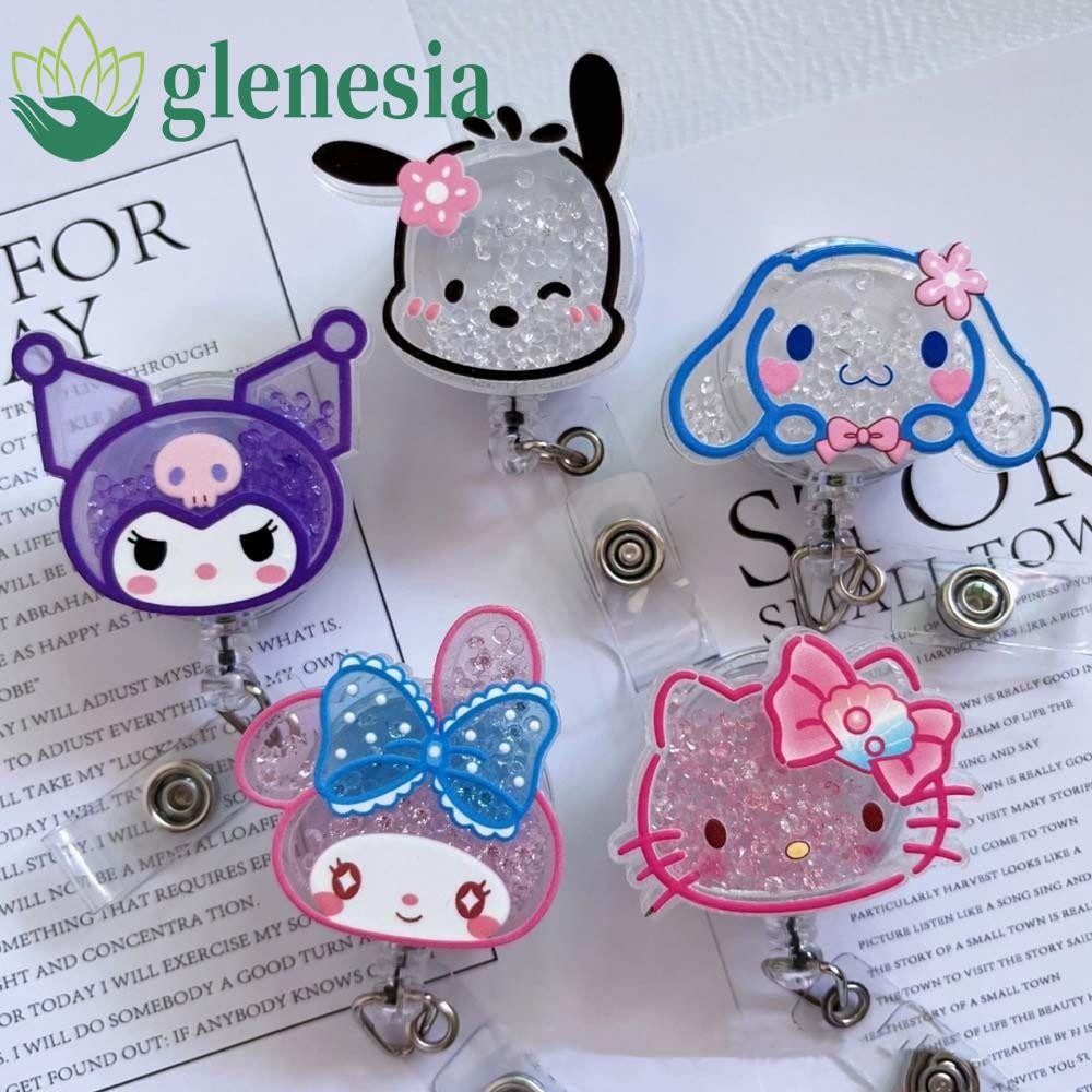 GLENESIA Retractable Badge Reel, Pochacco My Melody ID Card คลิป, อุปกรณ์สํานักงาน Kawaii Pass Card 