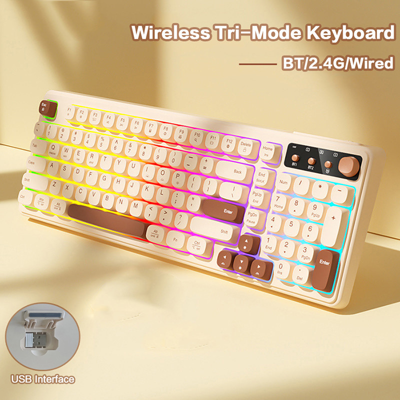 BOW K520D Three Mode Keyboard and Mouse Set Non Mechanical Keyboard Witch Knob Wireless Bluetooth Es
