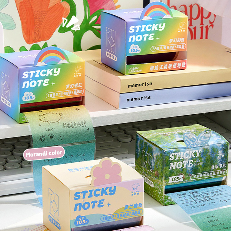 105 แผ่น Boxed Pull Out Pearlescent Transparent Series Sticky Notes Student Portable Memo Pad