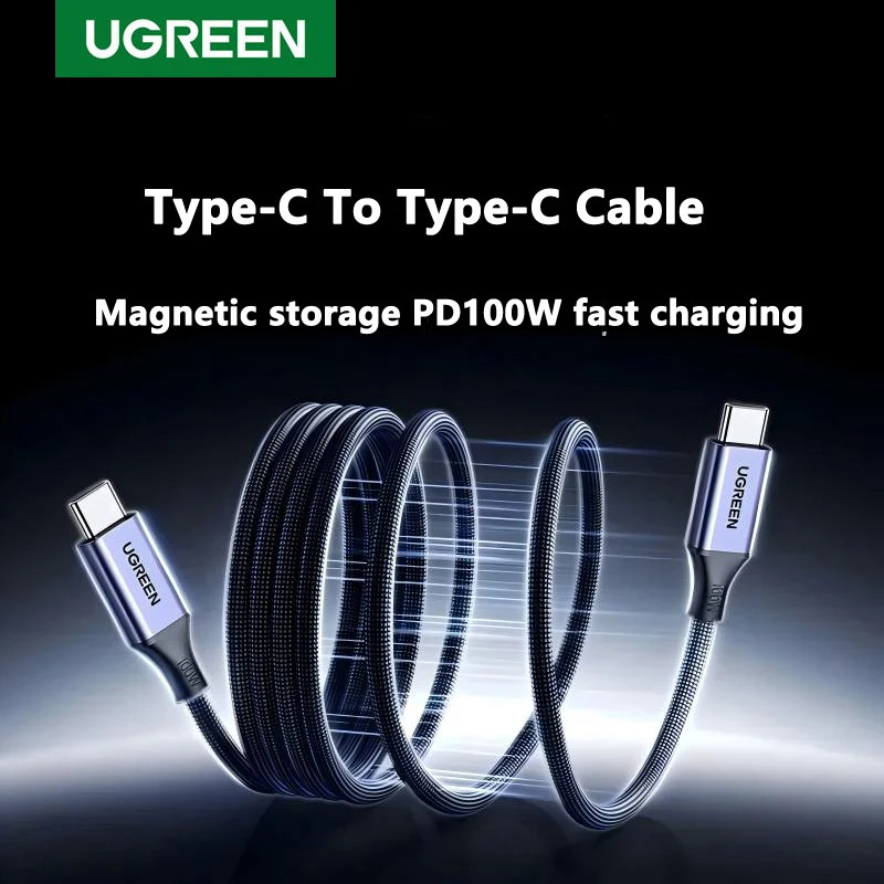 UGREEN สายแม่เหล็ก Type C ถึง Type C 100W PD Fast Charging 5A สําหรับโทรศัพท์ Pad USB C Charger 1 M Android Braided
