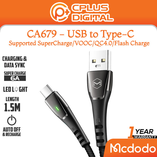 Mcdodo CA679 / CA736 / CA741 PD ปิดอัตโนมัติ Type-C To Fast สายชาร์จข้อมูล 1.2M/1.5M