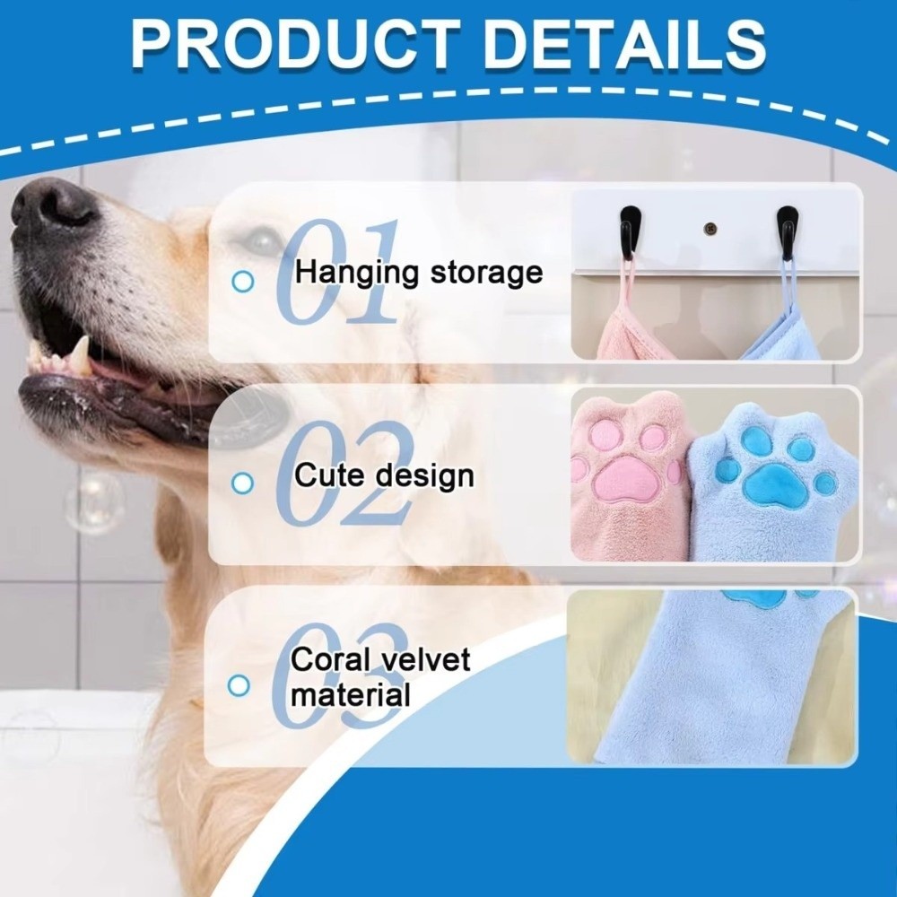 YGBG ผ้าขนหนูอาบน้ําแมว, ถุงมืออบแห้งสัตว์เลี้ยงพิเศษแห้งเร็ว, ดูดซับแบบพกพา Deshedding Professional สัตว์เลี้ยงทําความสะอาด Mitten สําหรับสัตว์เลี้ยงกรูมมิ่งเครื่องมือ - รูปที่ 7