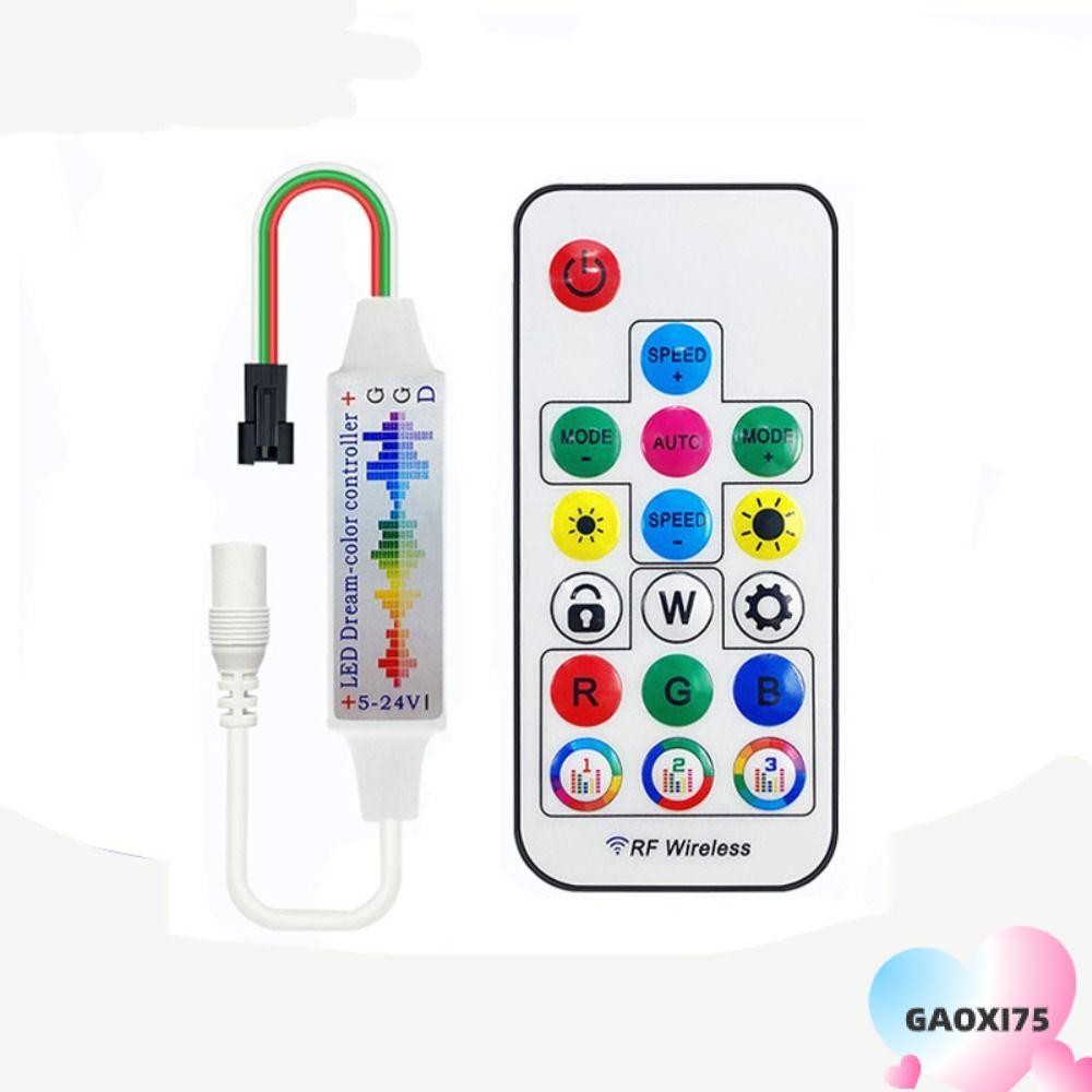 GAOXI75 เพลง LED Controller, 17 คีย์แอดเดรส LED Strip Light, DC/USB DC5-24V 3Pin Mini RF รีโมทคอนโทรลสําหรับ WS2812B WS2811 5050