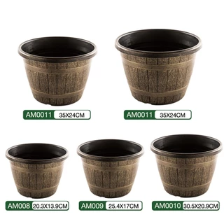 GlobalHouse Tree O กระถางต้นไม้ทรงถังไม้ 8นิ้ว รุ่น AM008 ขนาด 20.3*13.9ซม. สีไม้ สินค้าของแท้คุณภาพดี
