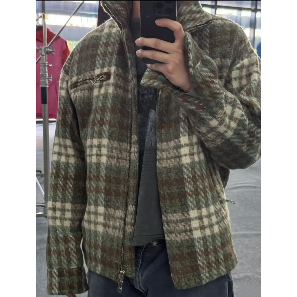 Thug club เสื้อเชิ้ตลายสก๊อตทําด้วยผ้าขนสัตว์หนาลายสก๊อต