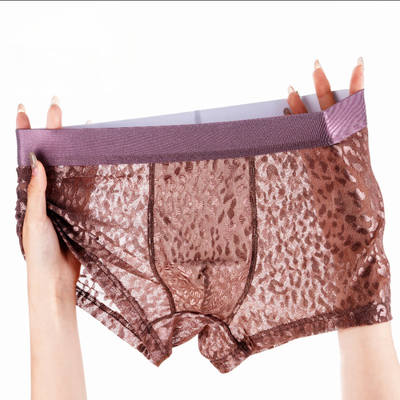 ชุดชั้นในชายผ้าไหมน้ำแข็งสไตล์ใหม่ ออกแบบมาพร้อมลายตาข่ายกลางเอว ใส่สบายและระบายอากาศดี