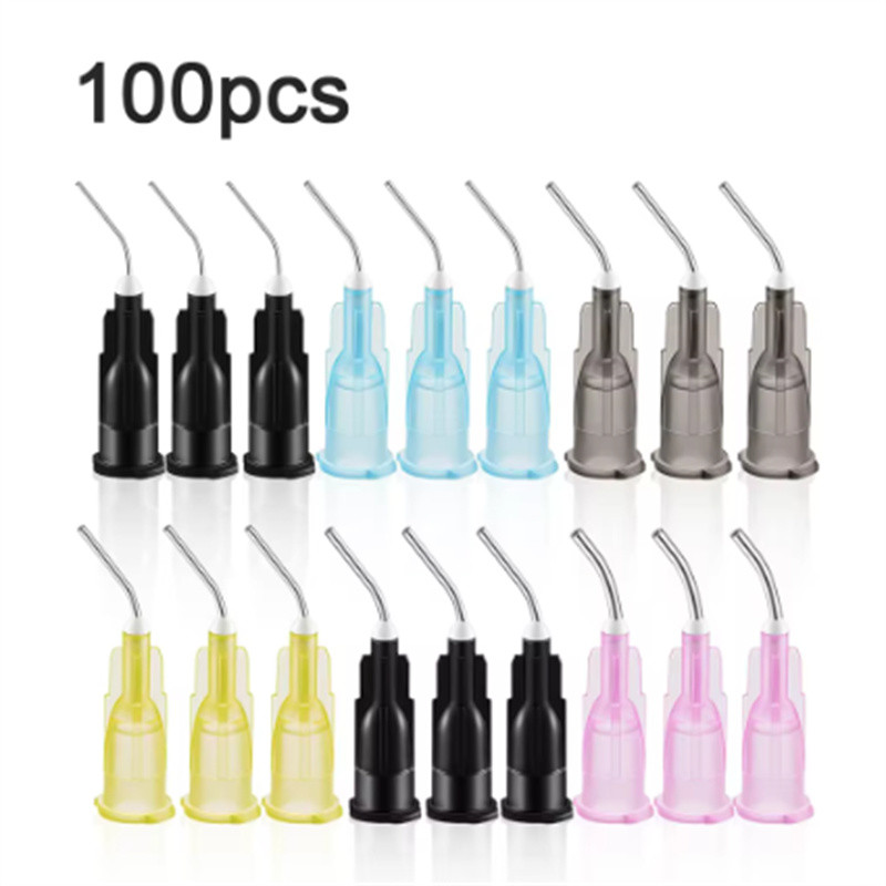 100 ชิ้น/แพ็คทันตกรรม Pre Bent Dispensing Tip Irrigator Bent เข็ม Etchant เรซิ่นกระแสเงินสดคอมโพสิตเคล็ดลับทิ้ง Applicator