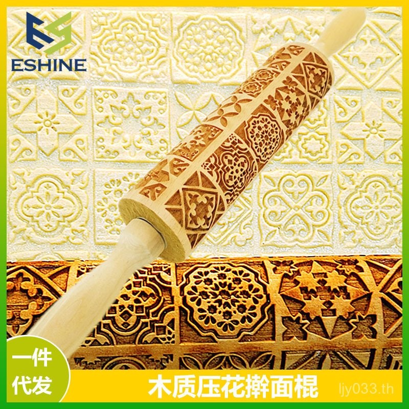 Rolling Pin Elk Christmas Wooden Rolling Pin นูนเลเซอร์พิมพ์คุกกี้แกะสลัก Rolling Pin WPTJ