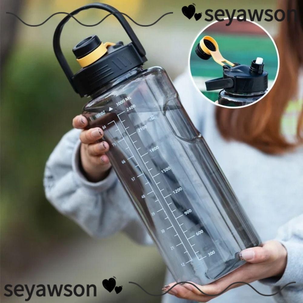 SEYAWSON ขวดน้ําสําหรับเล่นกีฬา, ขวดเครื่องดื่มกันรั่วขนาด 1.5 ลิตร/2 ลิตร/3 ลิตร, น้ําหนักเบาพร้อมเครื่องหมายเวลาเหยือกน้ําความจุขนาดใหญ่