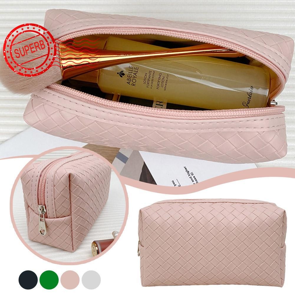 Pu สีทึบกระเป๋าเก็บเครื่องสําอางกันน้ํากระเป๋าเรียบง่ายสแควร์แต่งหน้า Professional Q2b0