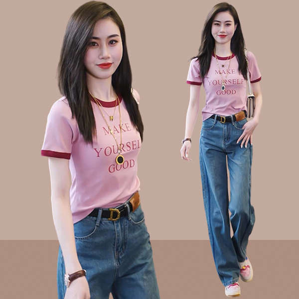 aimer เสื้อยืด เสื้อยืดขาว เสื้อยืดแขนสั้นสุภาพสตรี ผ้าฝ้ายแท้ สไตล์ใหม่สำหรับฤดูร้อนปี 2025 ฟิตพอดี