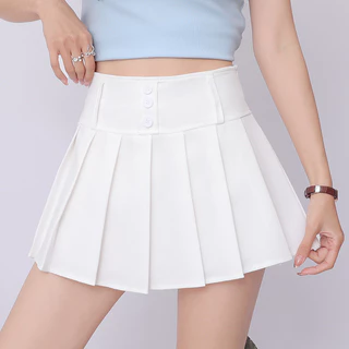Hermarou S-6XL กระโปรงสั้นผู้หญิง ทรงเอเอวสูง ออกแบบมาพร้อมปุ่มสามปุ่ม เพื่อความสะดวก