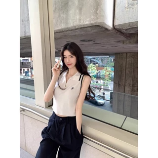 GAKKI เสื้อครอปคอโปโลแขนกุดผู้หญิง เสื้อกล้ามไหมพรมผู้หญิง เสื้อถักบางสไตล์ลำลอง ฟรีไซส์ รุ่น 3269#