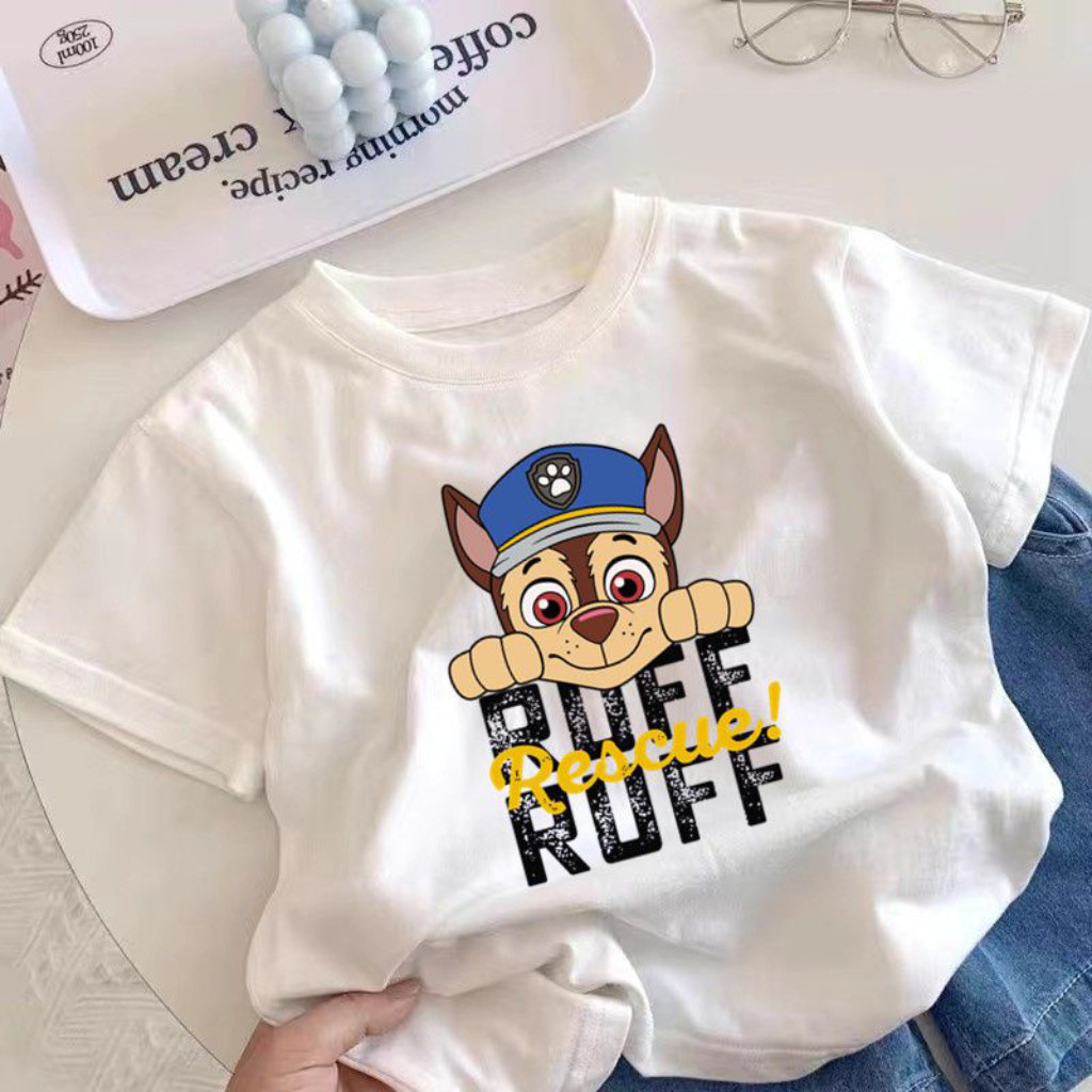 จัดส่งทันที เสื้อยืดแขนสั้นผ้าฝ้ายลายการ์ตูน Paw Patrol สำหรับเด็ก เด็กชายและเด็กหญิง เสื้อฤดูร้อน