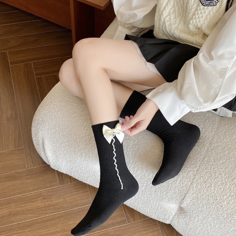 💗BIG DEAL💗ถุงเท้าผู้หญิงสไตล์ญี่ปุ่น JK ถุงเท้าผูกโบว์ ลายทางแนวตั้ง ผ้าถัก สไตล์วิทยาลัย - รูปที่ 2