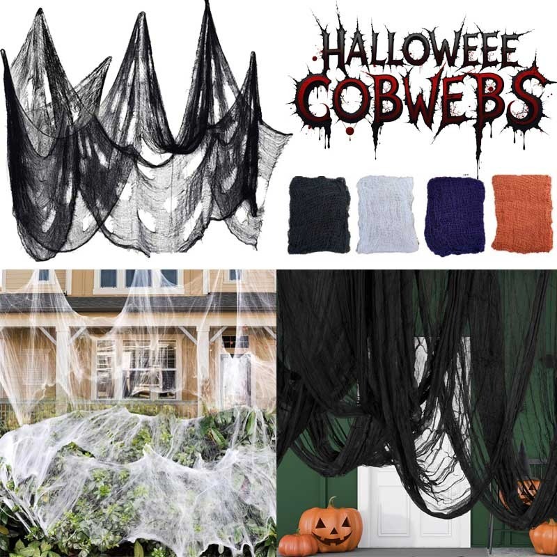 ฮาโลวีน Spider Web Decor ผ้ากอซสีดํา Cobwebs สําหรับปาร์ตี้บ้านผีสิงตกแต่งลานห้องที่น่ากลัว
