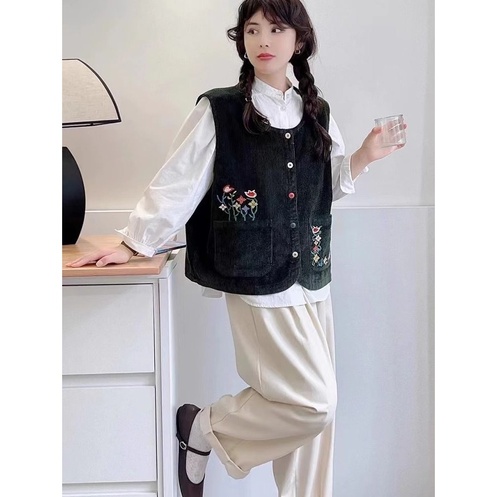 เสื้อกั๊กลายผ้าลูกฟูกแขนกุด สไตล์ย้อนยุคและชาติพันธุ์ - รูปที่ 7