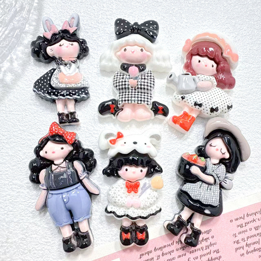 10ชิ้นน่ารักผมสีดําสาวเรซิ่นเสน่ห์สําหรับ ทําเอง(2-117)
