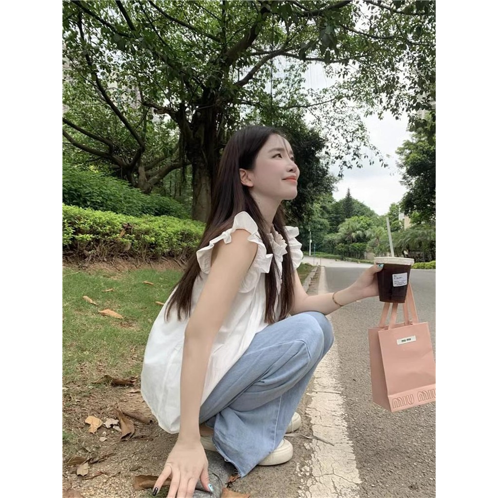 Red Berryเสื้อเชิ้ตลายสก็อตสีฟ้าสไตล์ฝรั่งเศส แขนกระดิ่งเล็ก สำหรับผู้หญิงในฤดูร้อนW623 - รูปที่ 6