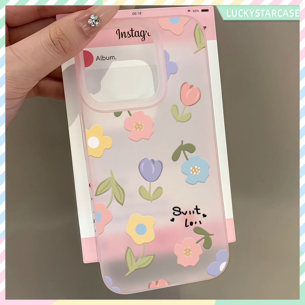 For Iphone 16 15 14 13 12 11 Pro Max Xr Xs 7 8 15 16 Plus เคสไอโฟน เคส ดอกไม้น่ารัก Ins Cnady สี Matte Soft เคสโทรศัพท์