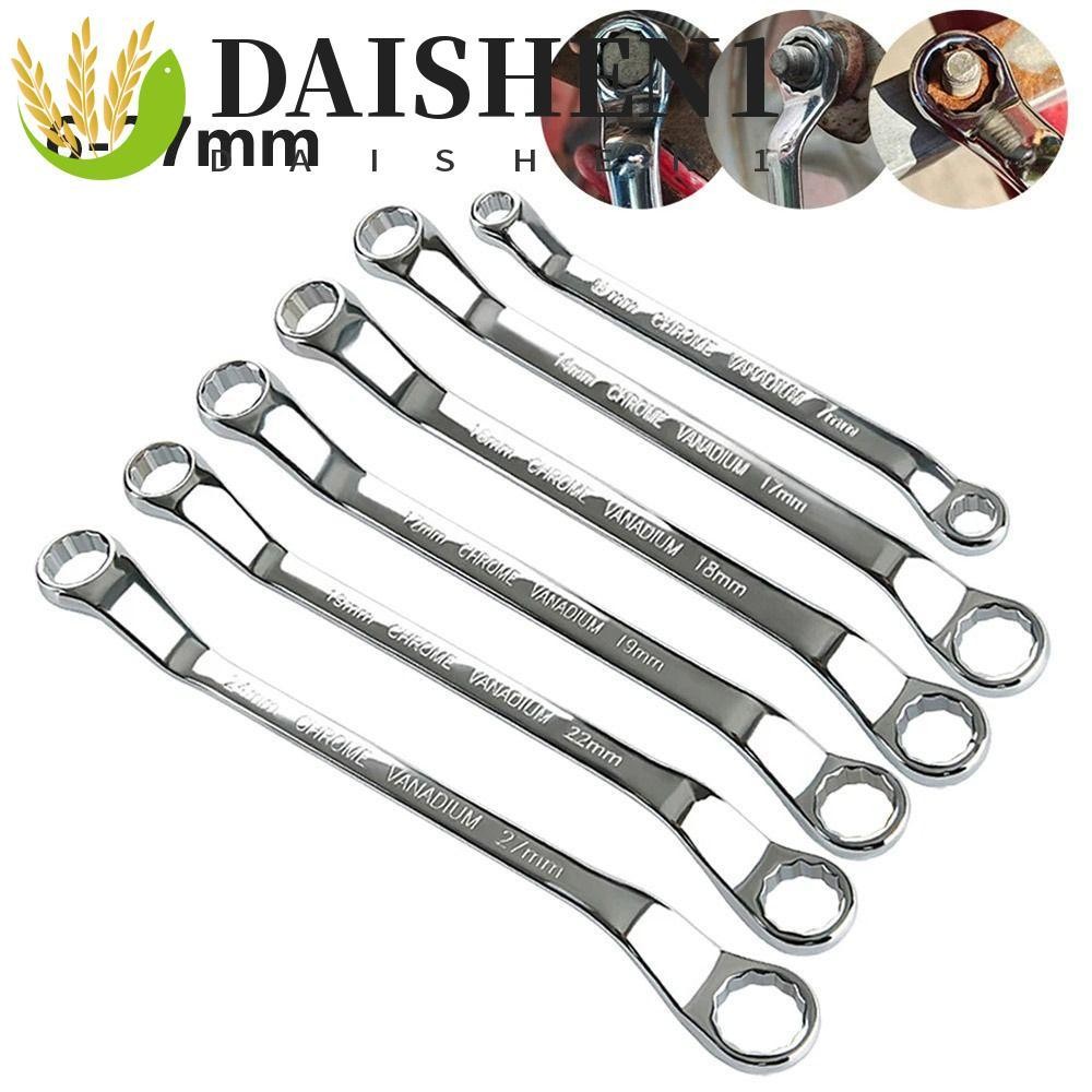 Daishen1 ประแจปลายกล่องคู่, ประแจแหวนออฟเซ็ตเมตริก 45 องศา, ใช้งานได้จริง 6-27 มม. Offset Handle Chrome เหล็กกล่องประแจ Workshop