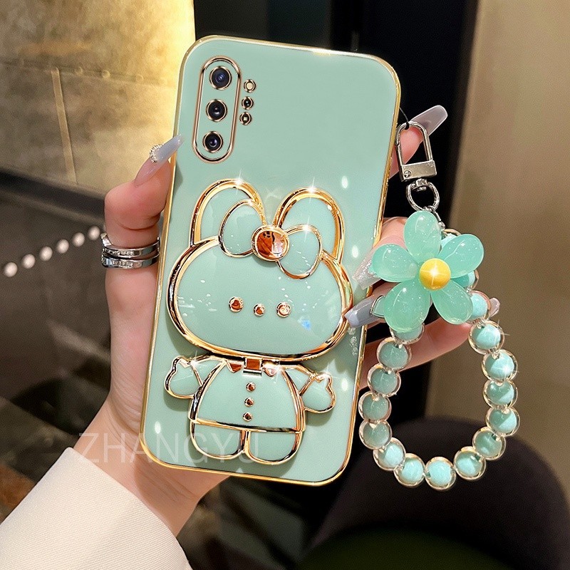 ปลอก Samsung Note 8 9 Note 10 pro plus 10 lite Note 20 Ultraเคสโทรศัพท์TPU 3Dกระต่ายสเตอริโอขาตั้งUltra Thin Electroplated Soft Caseเคสกันกระแทกพร้อมสร้อยข้อมือ