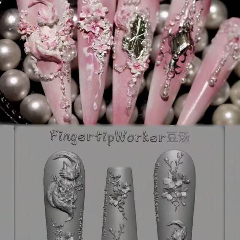 [maybeauty] ดอกไม้ Fox แม่พิมพ์ซิลิโคนเล็บ DIY ตกแต่งเล็บเล็บเครื่องมือออกแบบ 3D อะคริลิคเล็บแกะสลักแม่พิมพ์ Charms {TH}