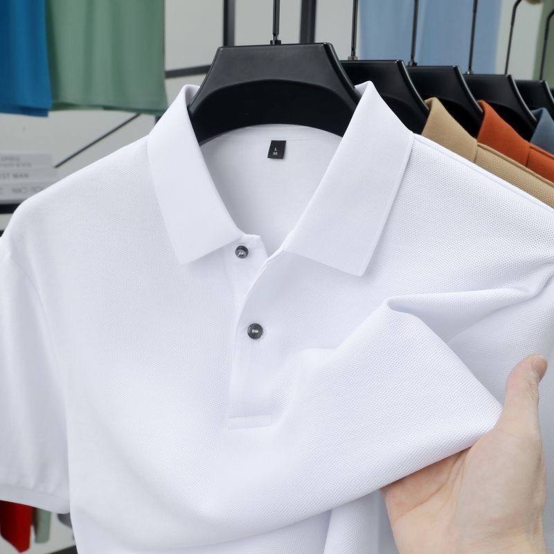 ฤดูร้อนผ้าไหมน้ําแข็งผู้ชายธุรกิจเสื้อยืดแขนสั้นลําลองกลางปก POLO บางครึ่งแขน N695