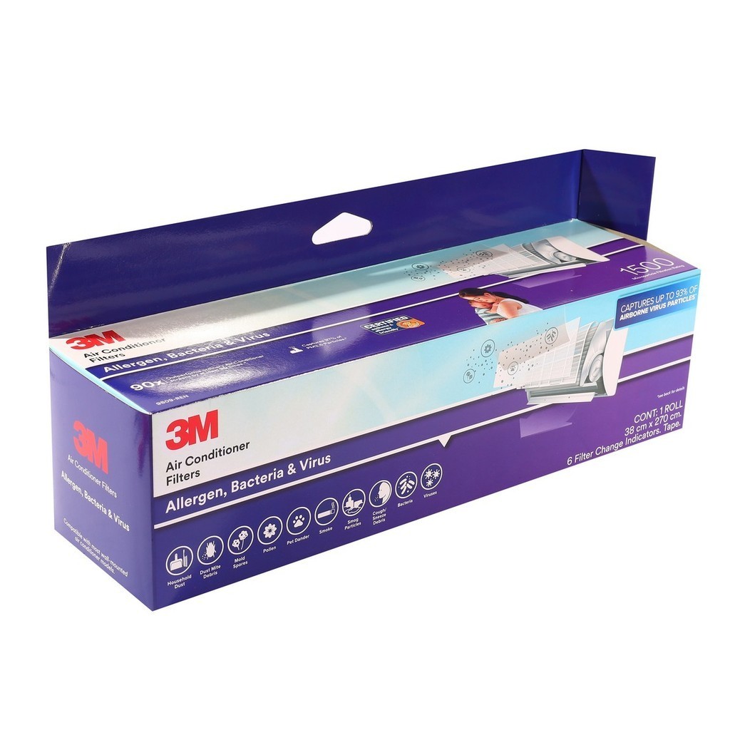 3M แผ่นดักจับฝุ่น PM2.5 ในอากาศ 380 X 2700 มม. (ชนิดม้วน) รุ่น 9809 ดักจับไรฝุ่น สารก่อภูมิแพ้ และแบ