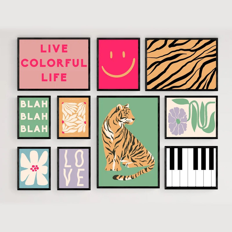 สีสัน Vintage Vibrant สีโปสเตอร์ Ecelectic Gallery ผนังภาพวาดผ้าใบสาววัยรุ่นความงามตกแต่งห้อง Wall Art